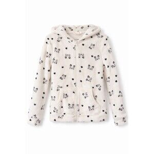 Emma & Elsa Plush Fleece Hoodie Girls Large 14 Cream Black Cat Print Zip